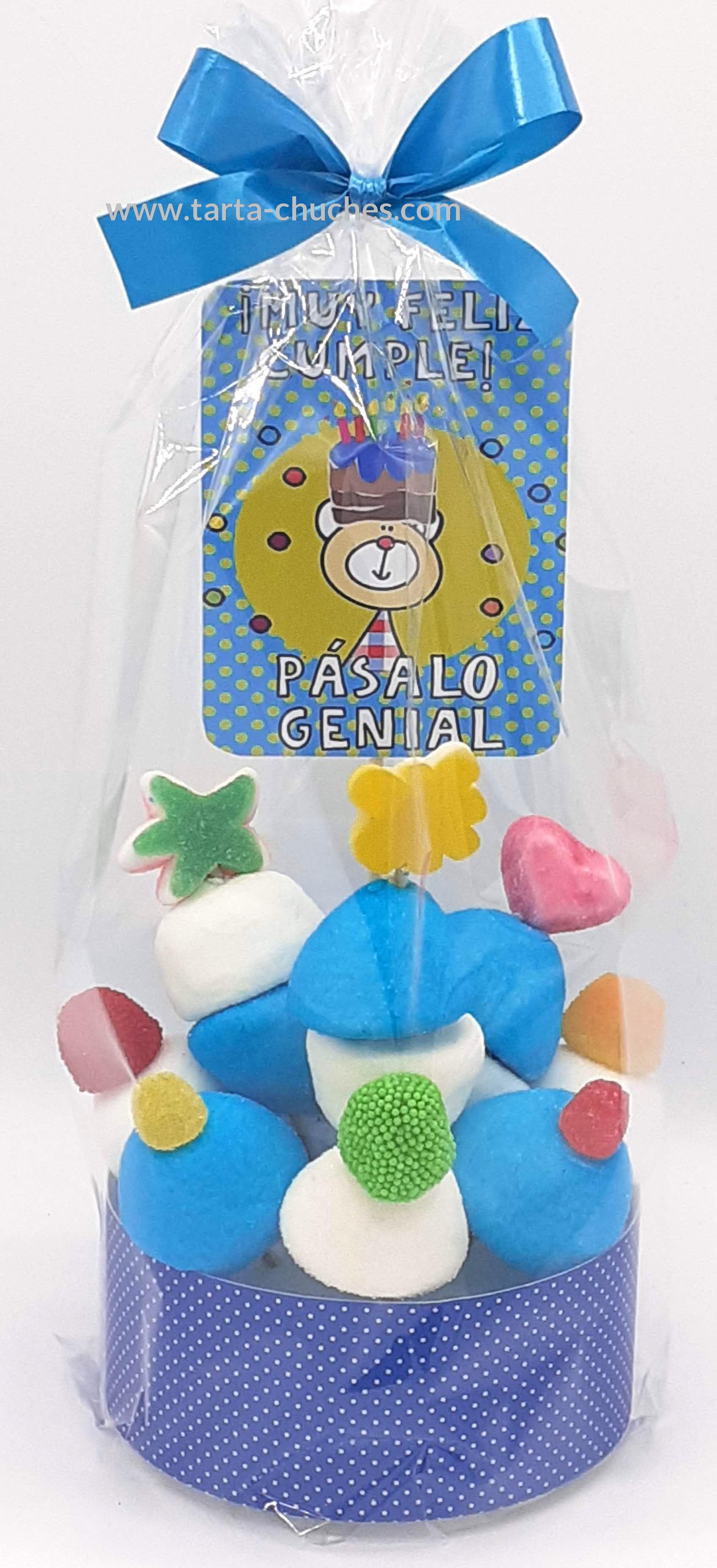 TARTA CHUCHES MINI ALTA AZUL OSCURO "MUY FELIZ CUMPLE..."