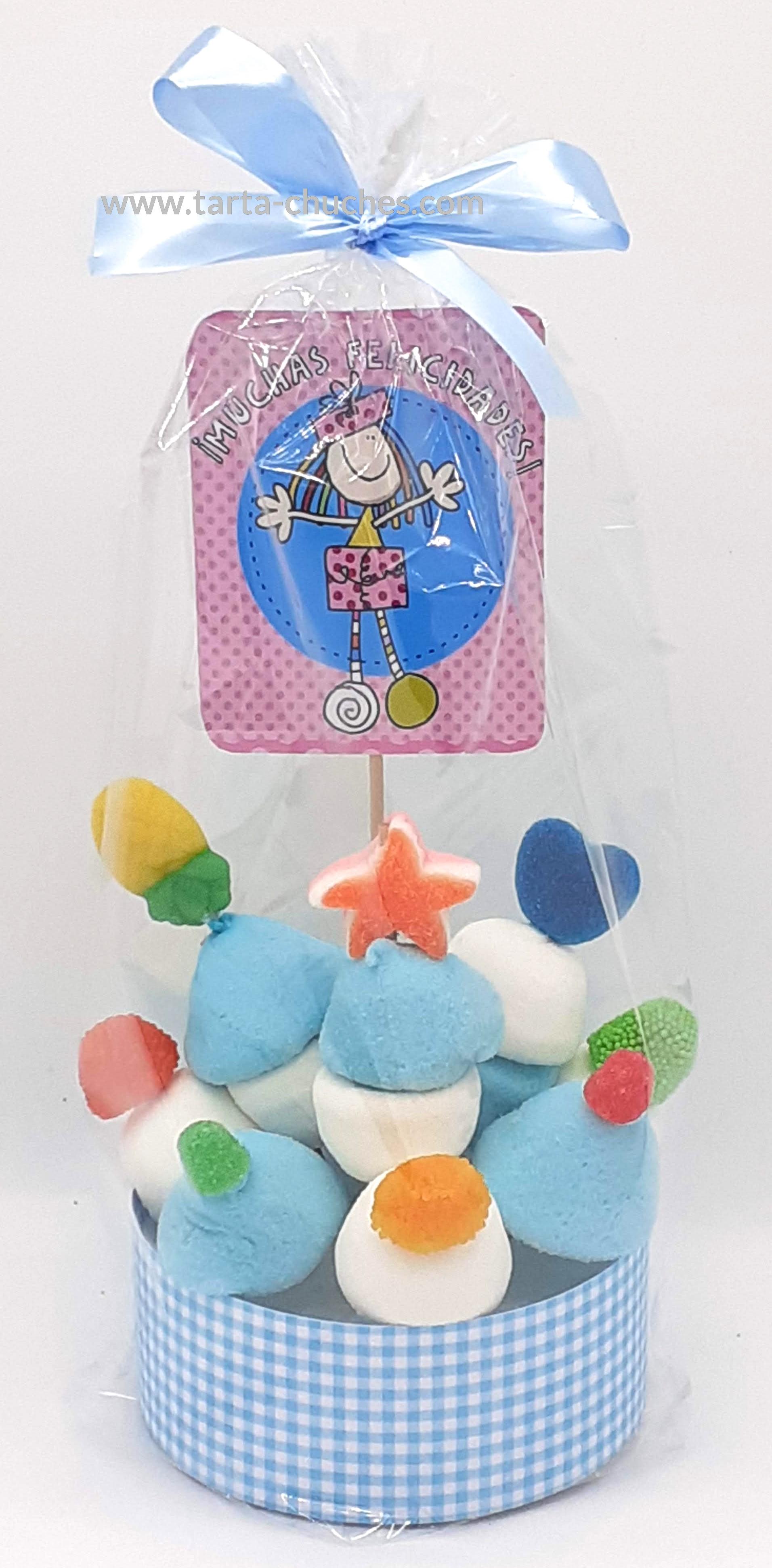 TARTA CHUCHES MINI ALTA AZUL CLARO "MUCHAS FELICIDADES"