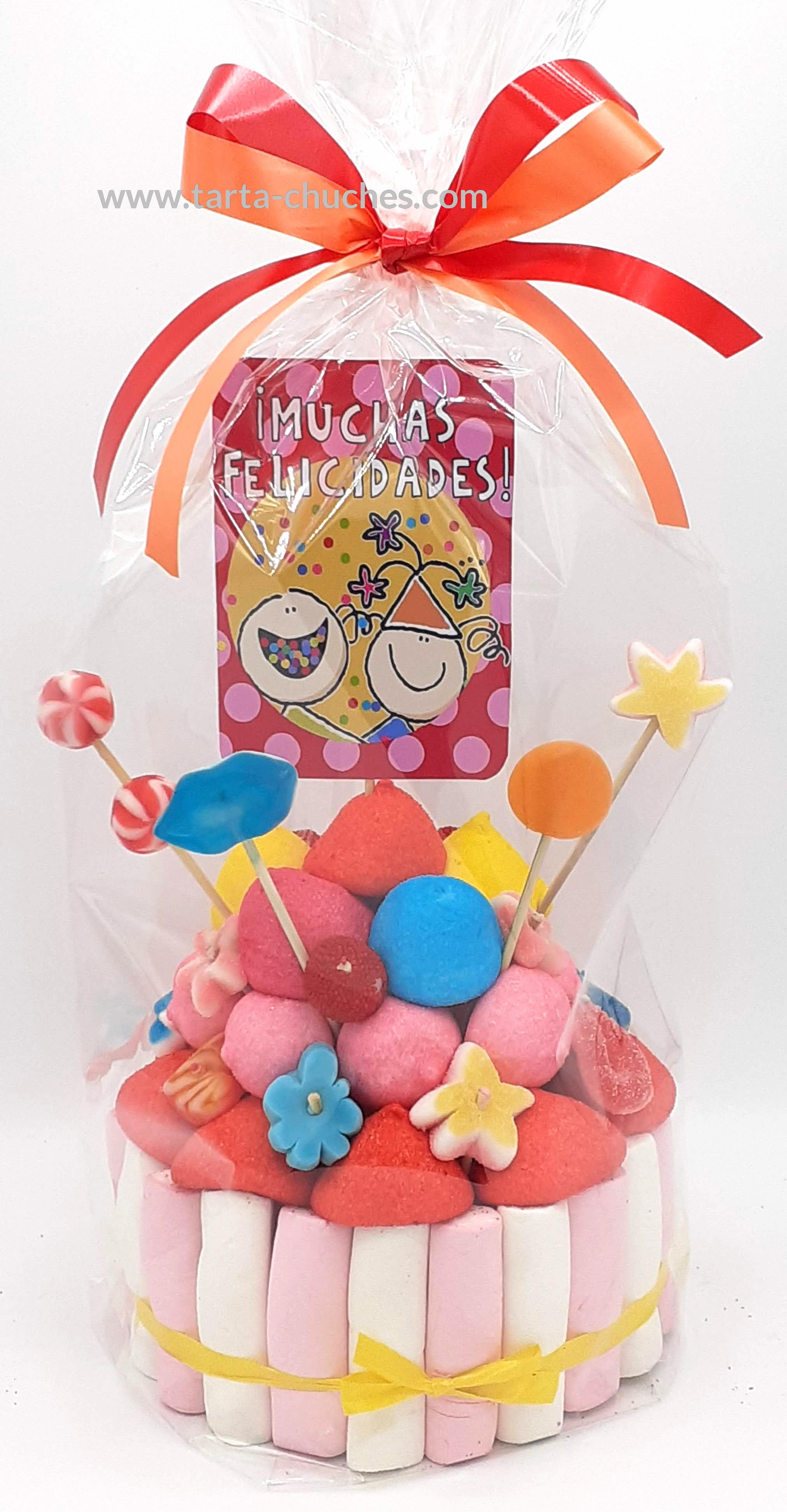TARTA CHUCHES PEQUEÑA ROJO "MUCHAS FELICIDADES"