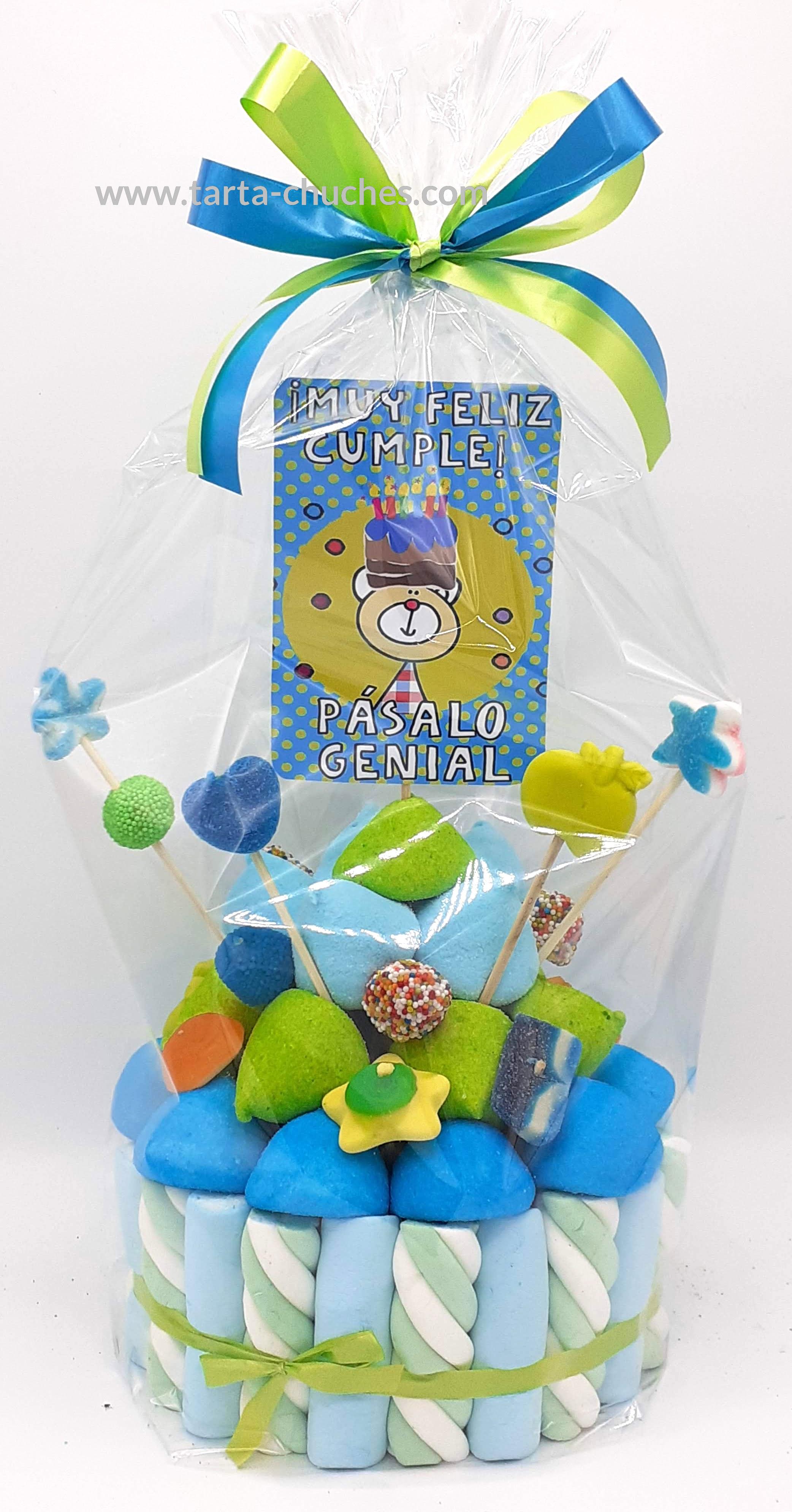 TARTA CHUCHES PEQUEÑA AZUL "MUY FELIZ CUMPLE"