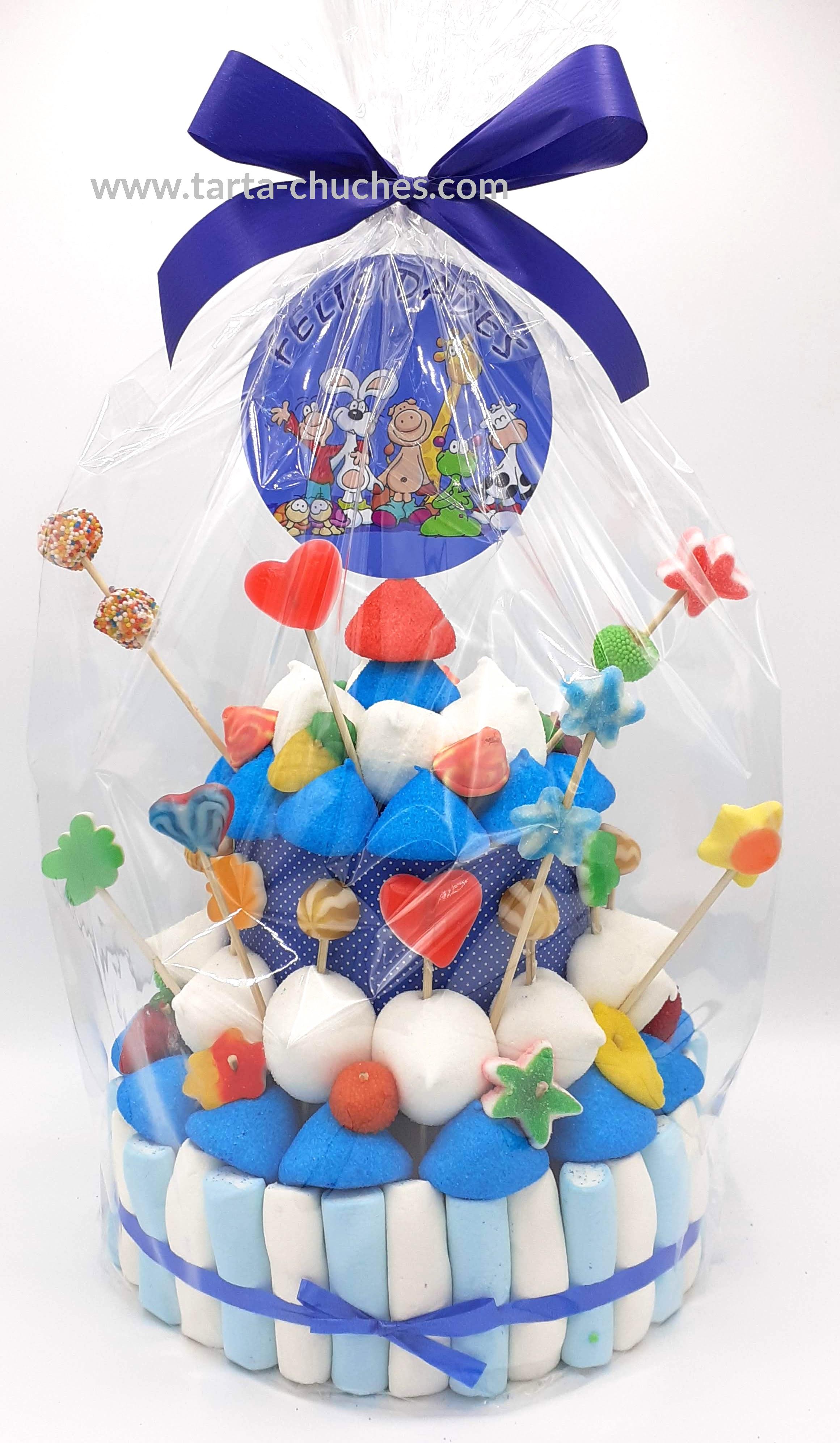 TARTA CHUCHES MEDIANA AZUL COLORES "FELICIDADES"