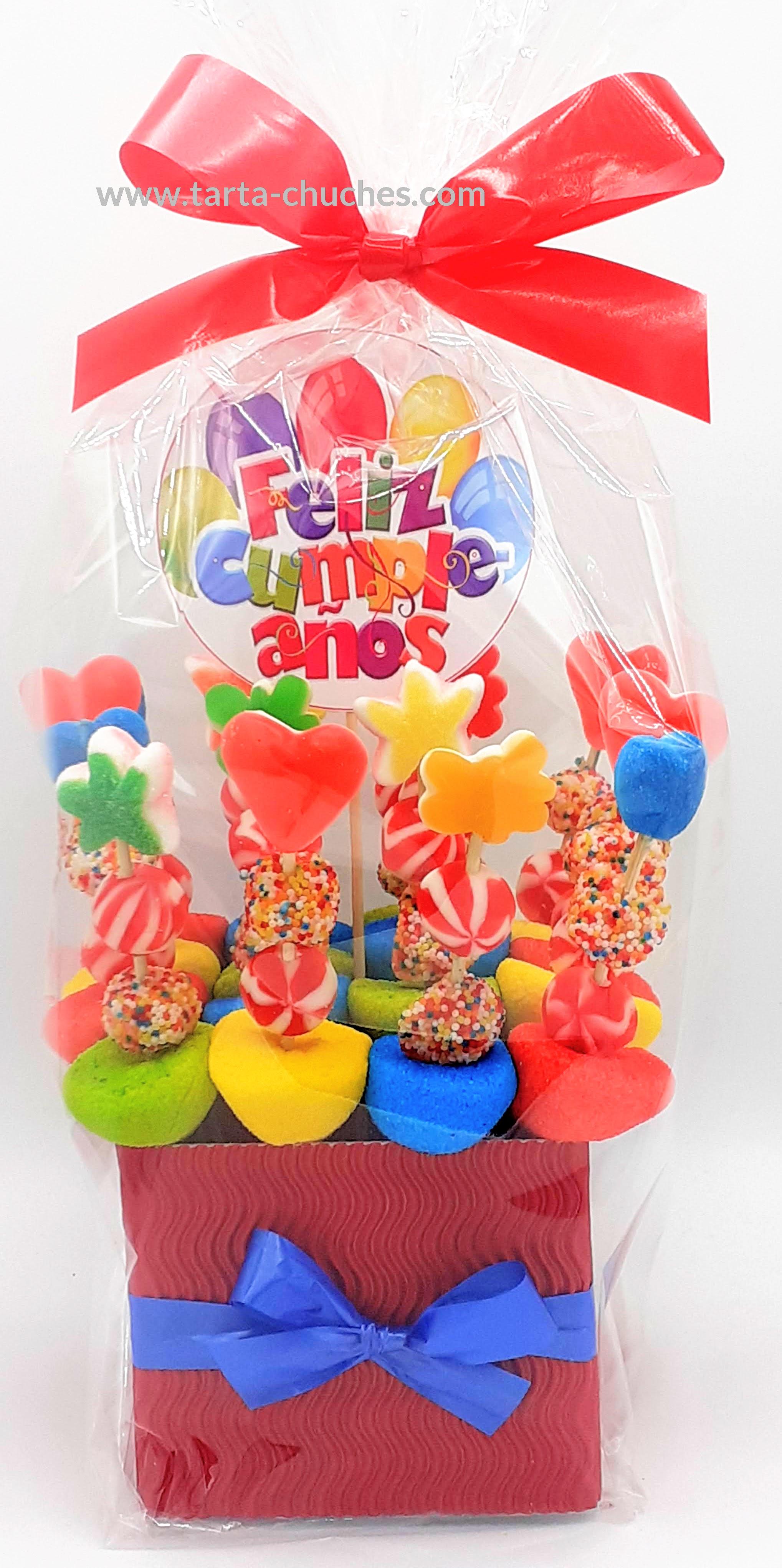 Centro 16 Mini Brochetas Chuches "Feliz Cumpleaños" Multicolor
