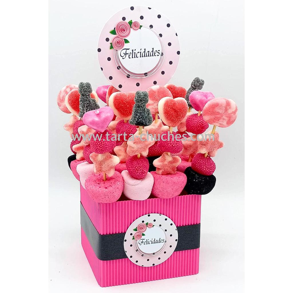 Centro 16 Mini Brochetas Chuches &quot;Felicidades&quot; Rosa-Negro