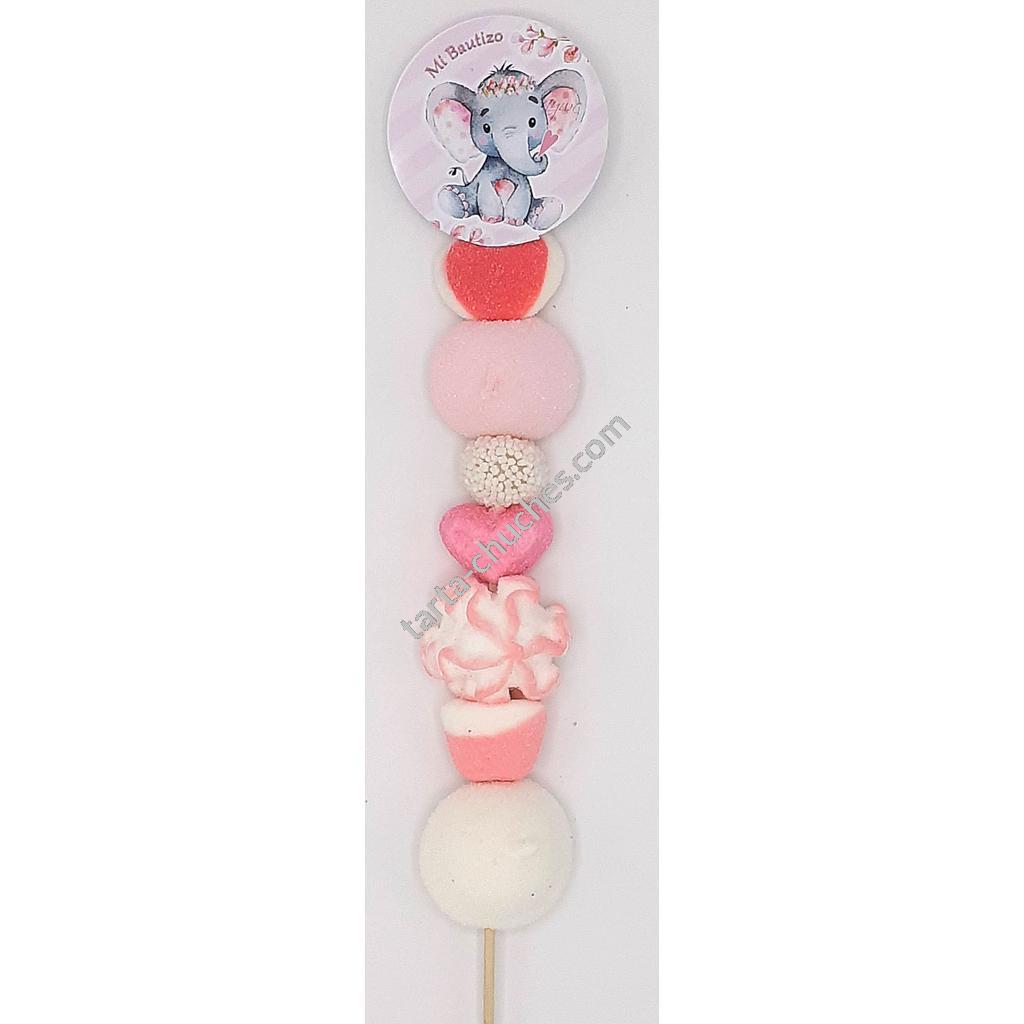 Brocheta Chuches Bautizo Elefante Rosa