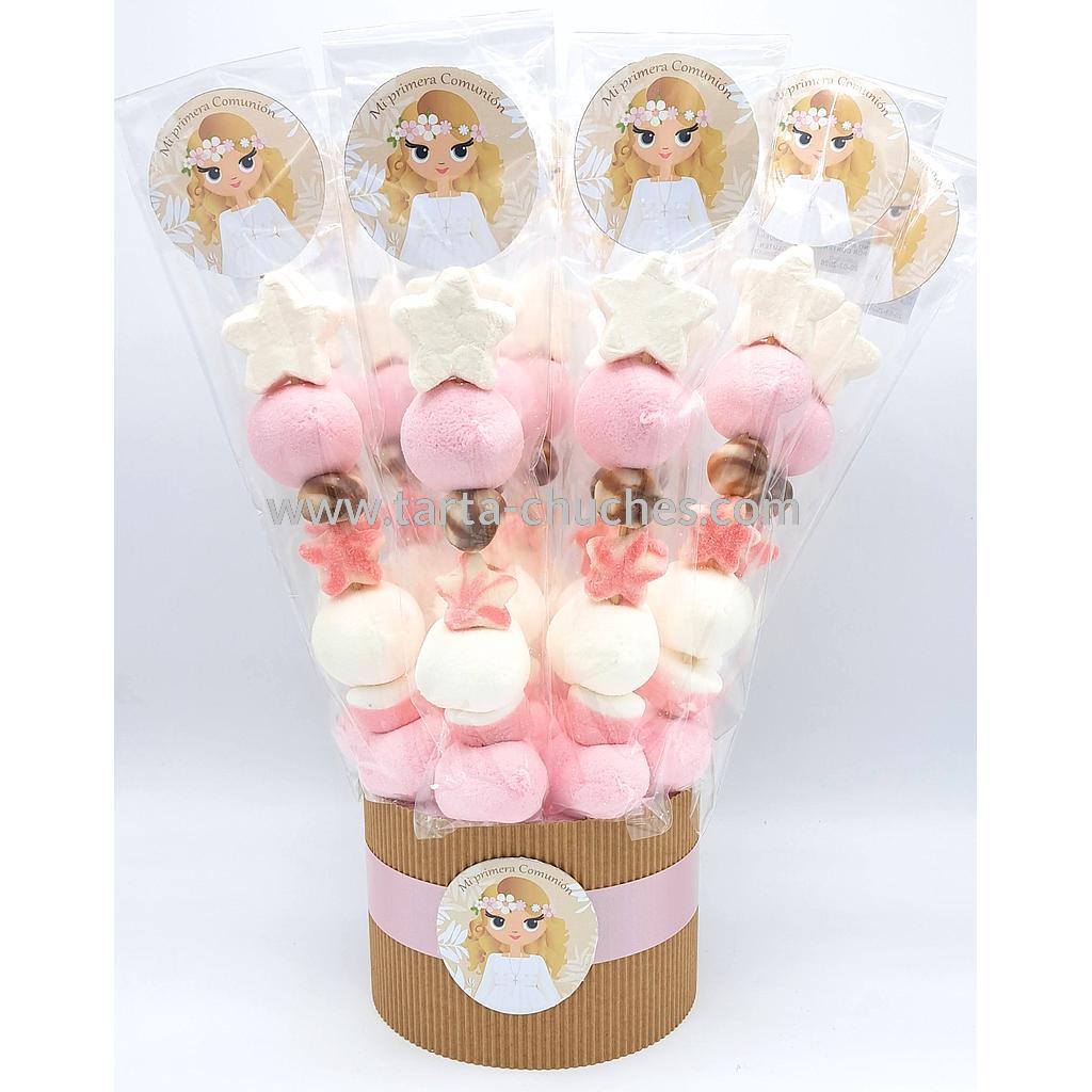Cubo 12 Brochetas Chuches Comunion Niña Rubia Rustica Rosa-Beis