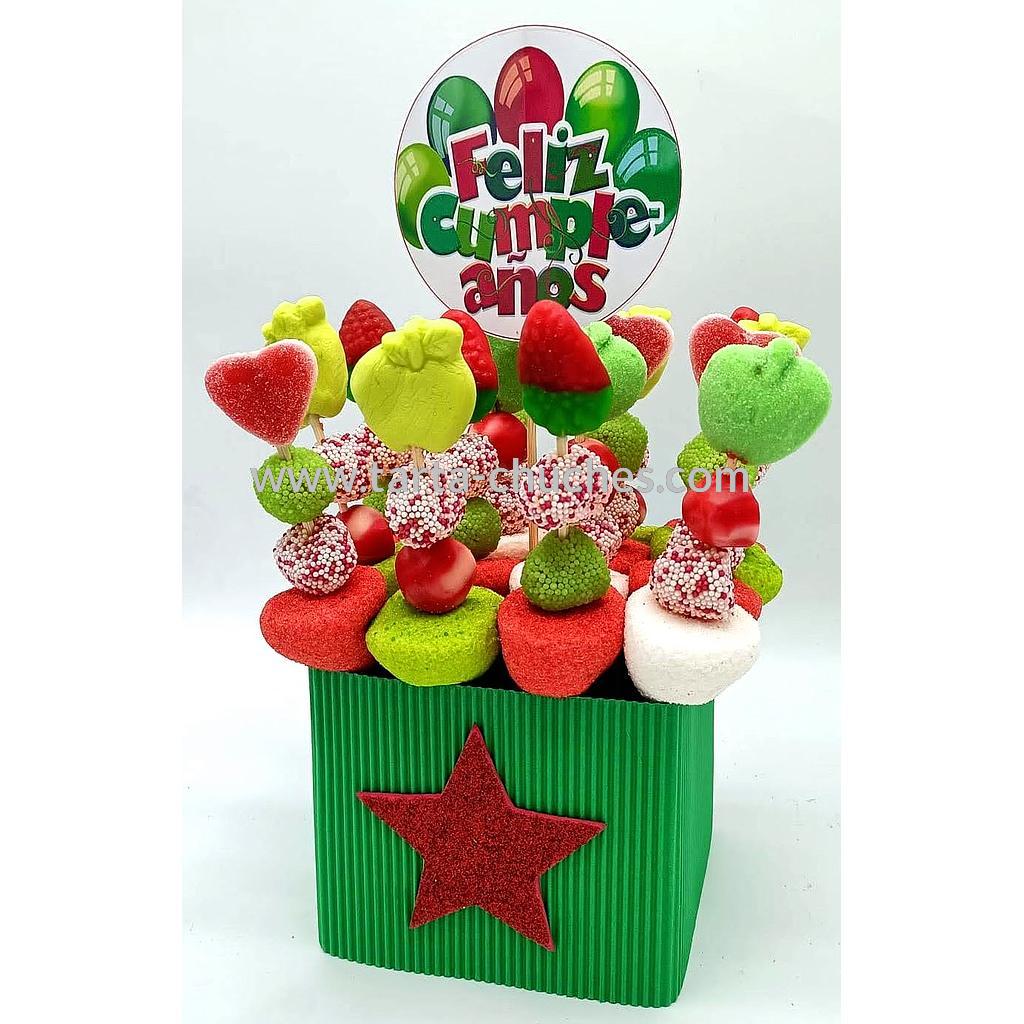 Centro 16 Mini Brochetas Chuches "Feliz Cumpleaños" Rojo-verde