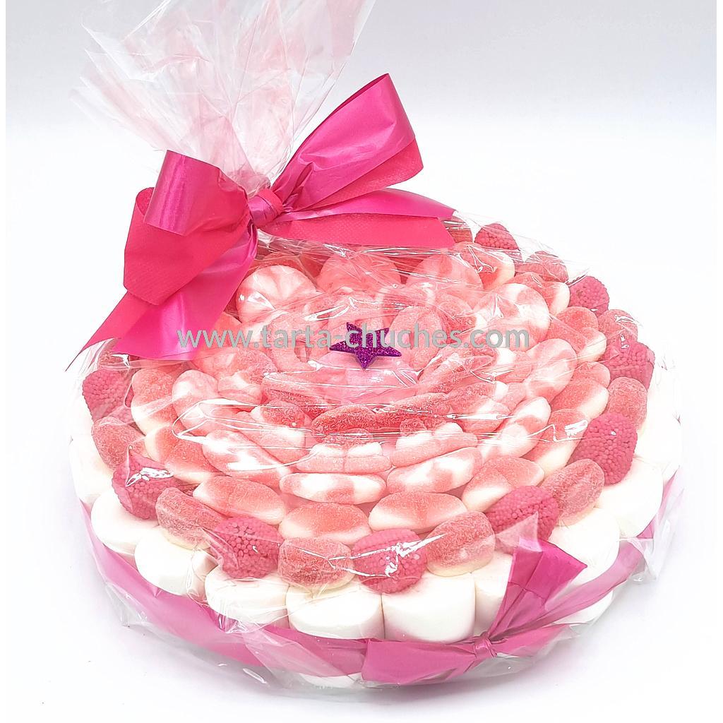 Tarta Chuches Plana Grande Rosa-Blanco