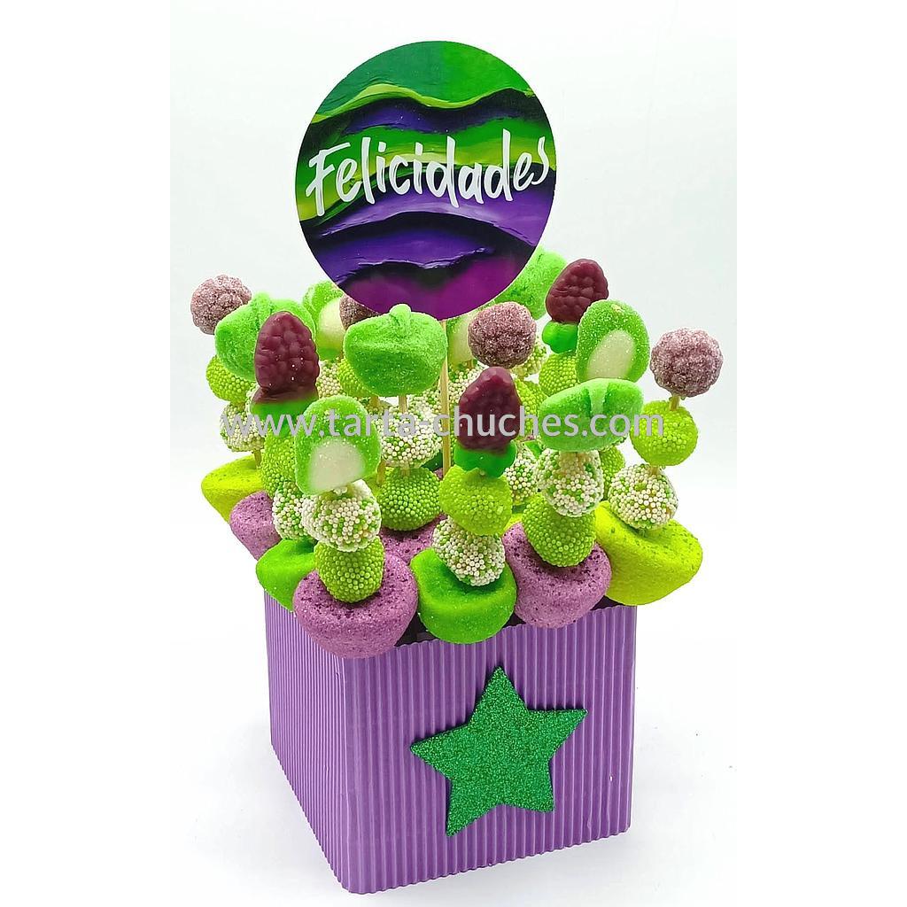 Centro 16 Mini Brochetas Chuches Ondas Verde-Morado (Abrir para seleccionar frase)