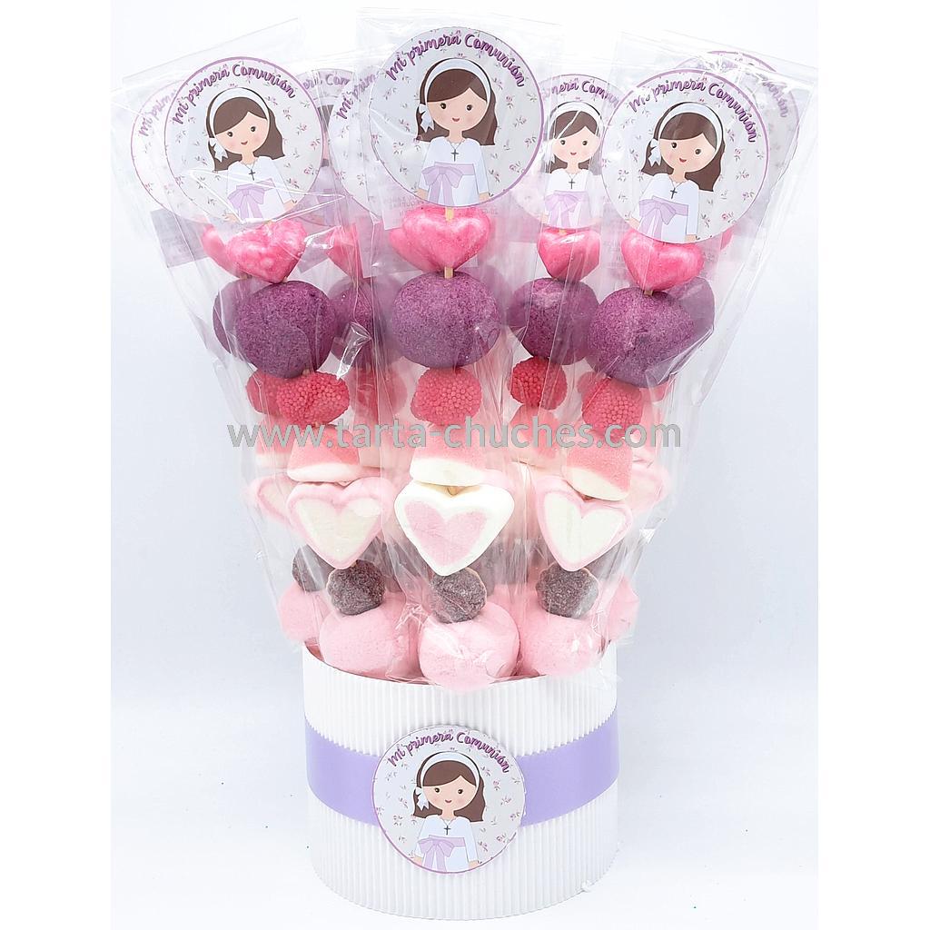 Cubo 20 Brochetas Chuches Comunion Niña Malva