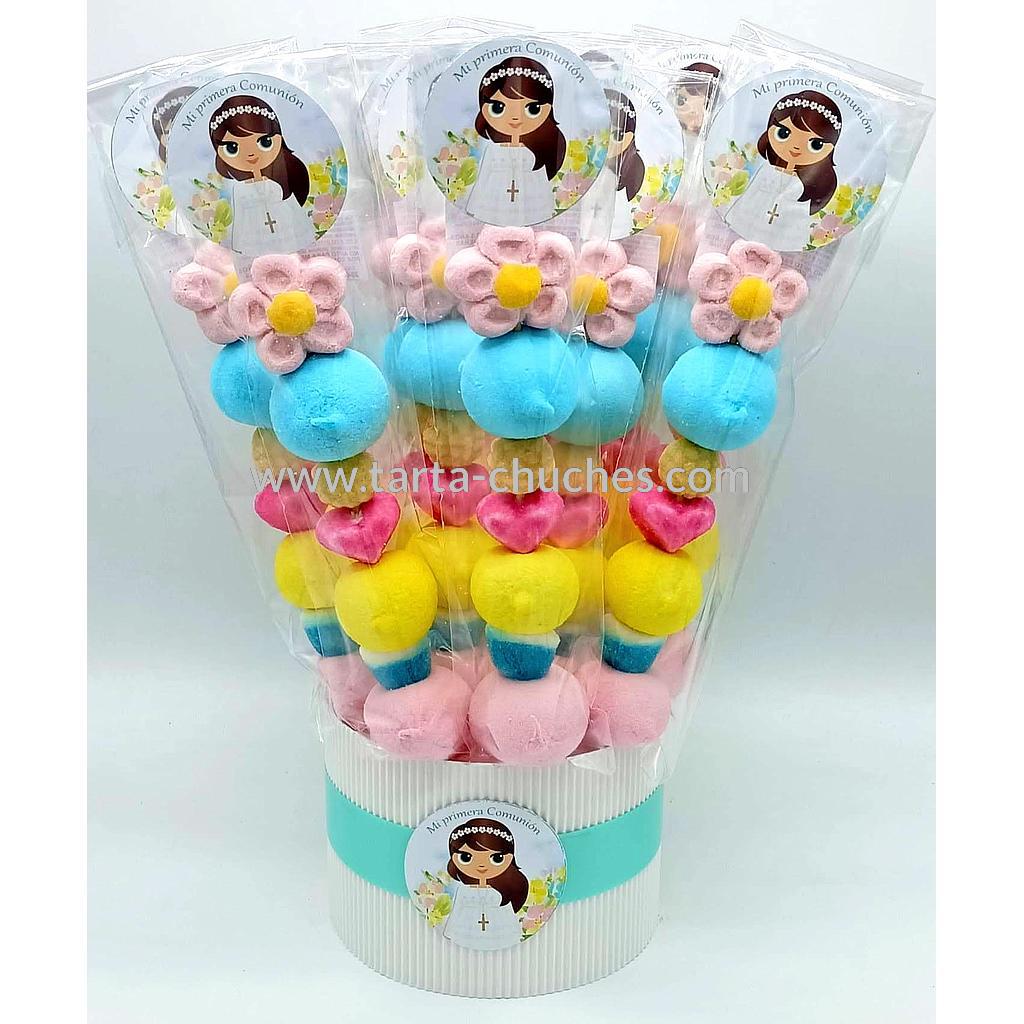 Cubo 30 Brochetas Chuches Comunion Niña Pastel