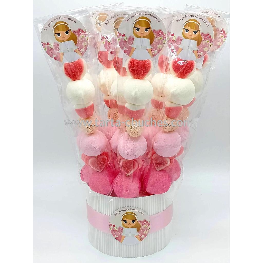 Cubo 30 Brochetas Chuches Comunion Niña Rubia Flores