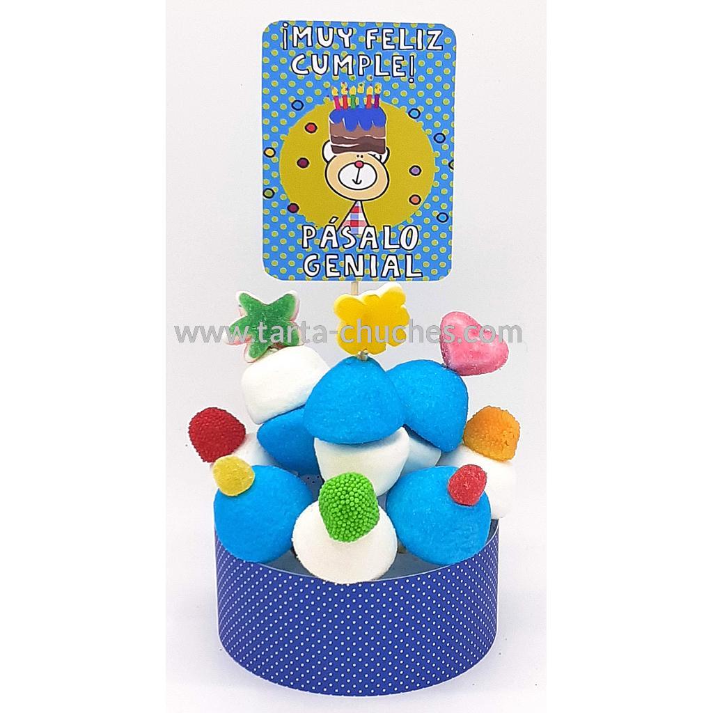 Tarta Chuches Mini Alta "Muy feliz cumple" Azul-Azul