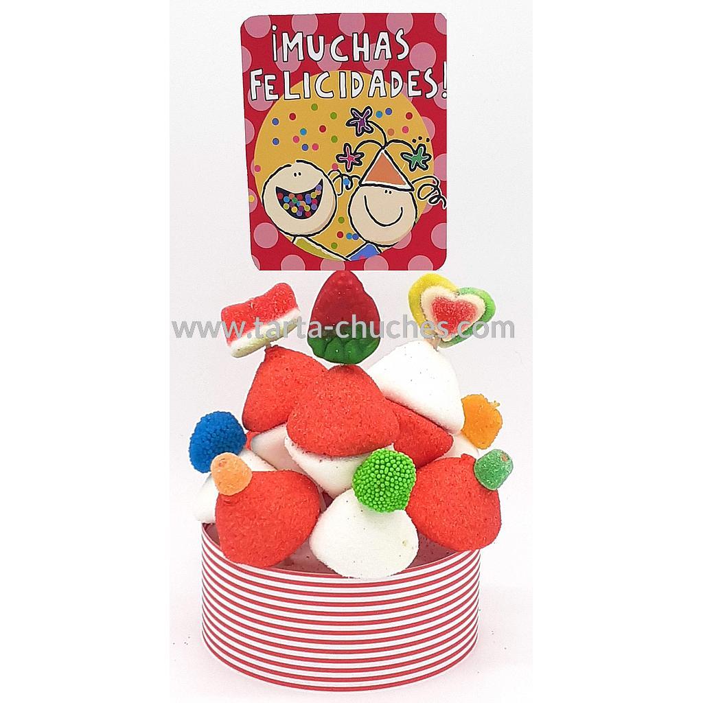 Tarta Chuches Mini Alta "Muchas felicidades" Rojo-Rojo