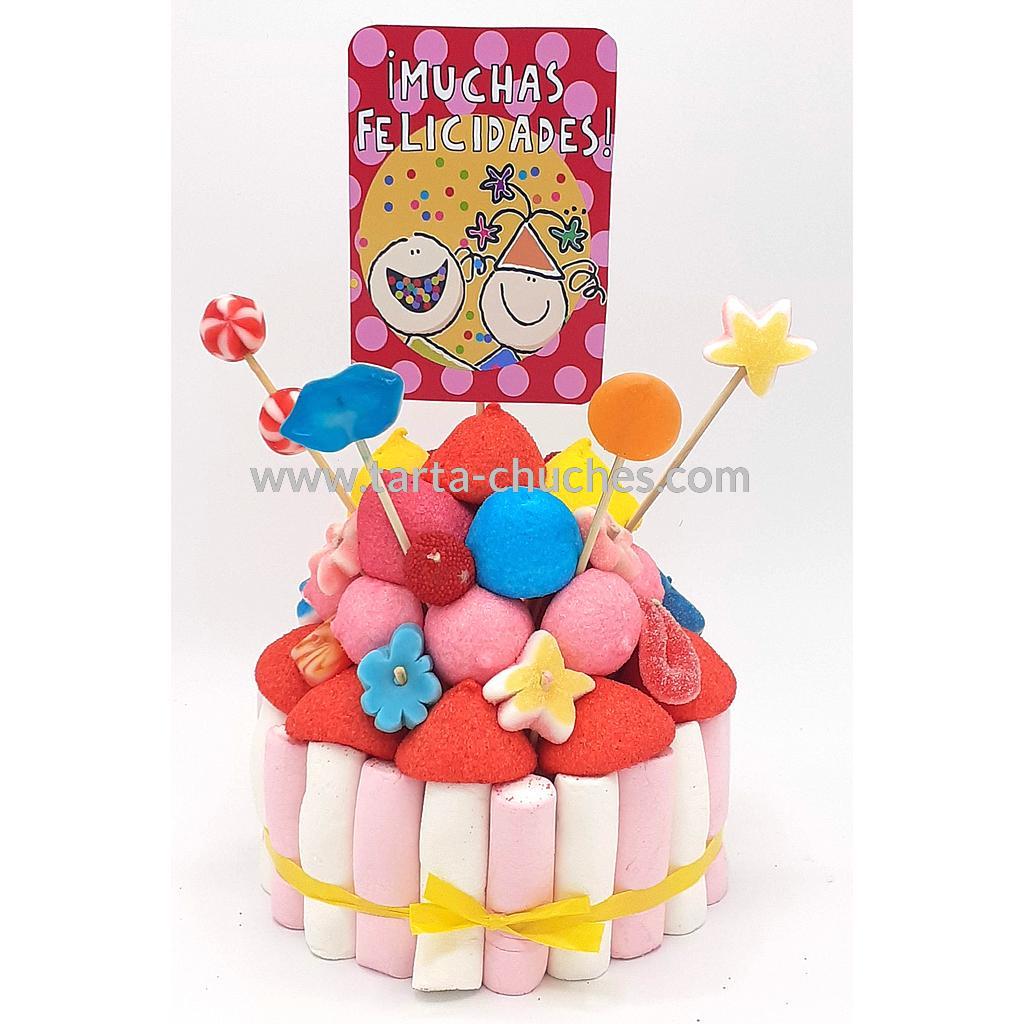 Tarta Chuches Pequeña "Muchas felicidades" Rojo