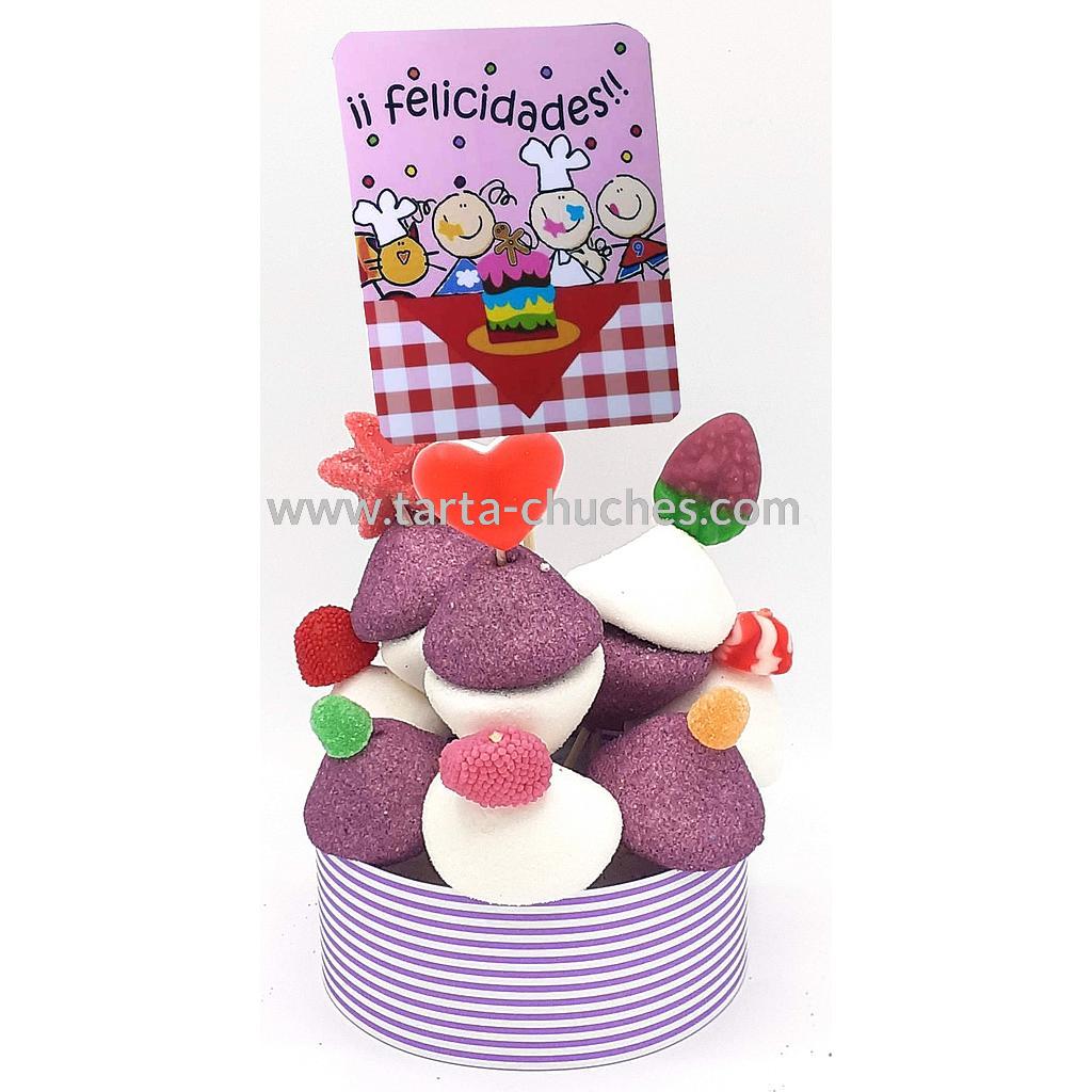 Tarta Chuches Mini Alta &quot;Felicidades&quot; Morado-Rosa