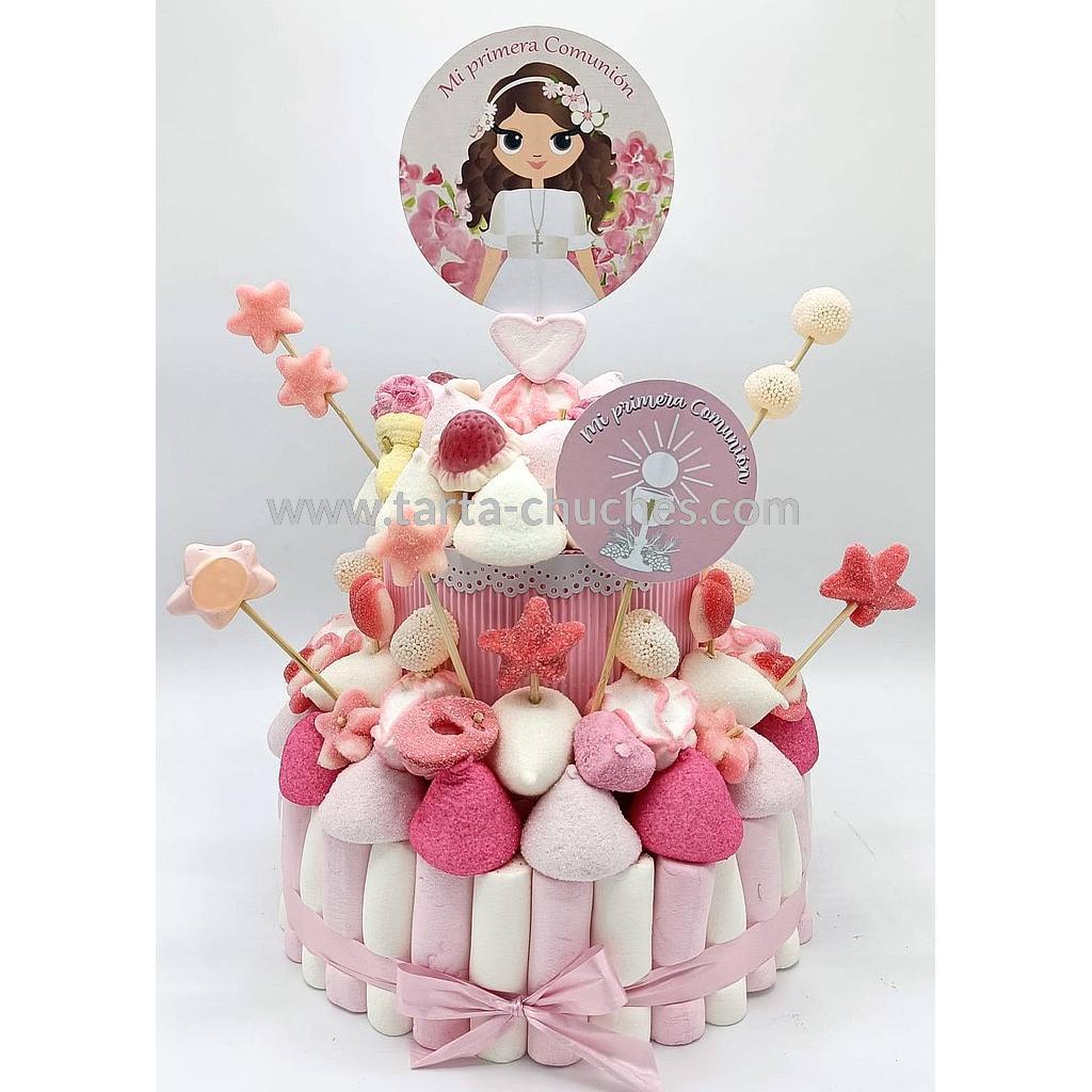 Tarta Chuches Mediana Comunion Niña Rosa Flores