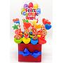 Centro 16 Mini Brochetas Chuches "Feliz Cumpleaños" Multicolor